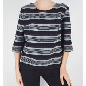 Promod Crewneck Striped Quarter Sleeve Blouse Size 10